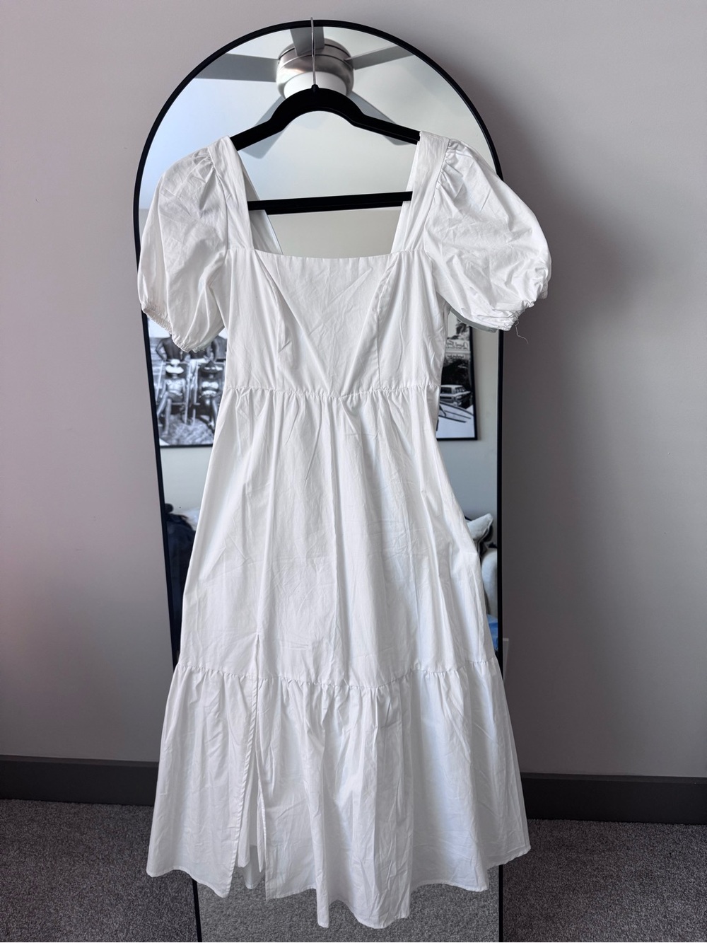 ASTR White Puff-Sleeve Midi Dress